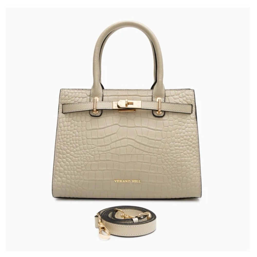 Verano Hill Beige Leather Croc-Embossed Handbag Retail $165